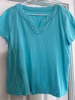 Talbots Aqua Short-Sleeve Notch-Neck Tee with Trim